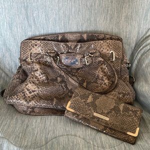 Michael Kors snakeskin bag and matching wallet